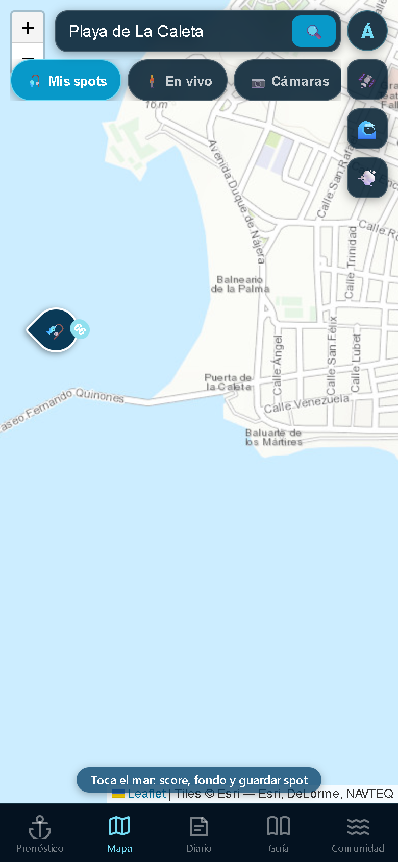 Mapa en vivo estilo Waze: pescadores presentes ahora en la costa de Cádiz y zonas activas con chat